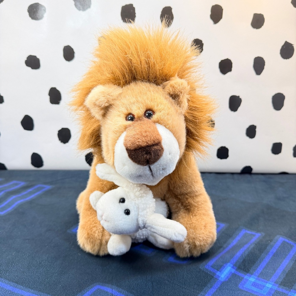 Vintage Gund Lion and Lamb Stuffed Animal Plush Peace Isaiah 11:6 Biblical 11"